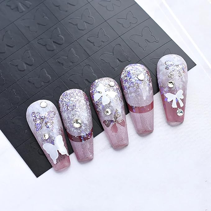 SILPECWEE 17 Sheets Airbrush Stencils for Nails French Tip Nail Guide Nail Design Stickers Bear Butterfly Heart Star Nail Art Stickers Decals Printing Template Tool Manicure Strips Nails Decoration
