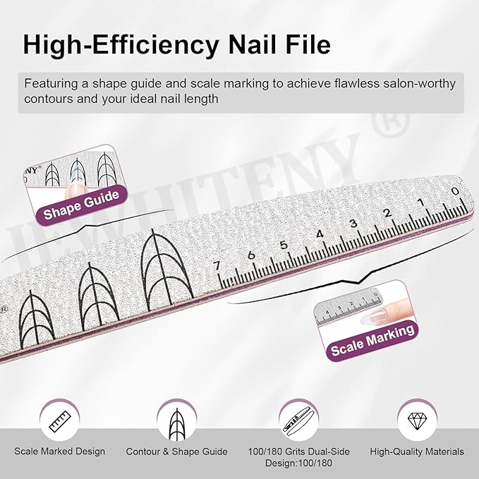 JEWHITENY 9 PCS Nail File Set: 100/180 Grit Emery Boards Dual-Sided Nail File for Natural Nails and Acrylic Nails,Washable and Reusable Multi-Grit Manicure Kit for Beginners & Professionals