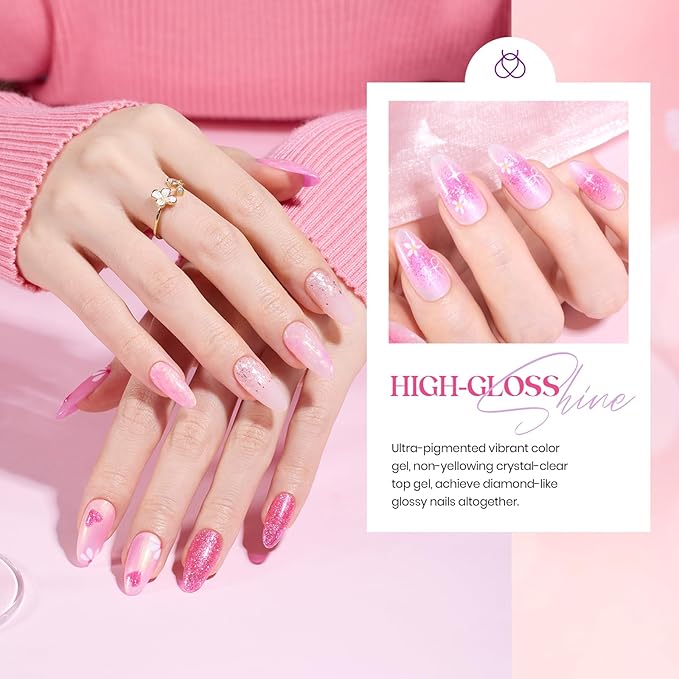 Beetles Gel Nail Polish Set – 6 Pink Shades with Shimmer & Glitter Soak Off UV LED Gel Polish Kit Long Lasting Pink Reverie Collection DIY Home Salon Manicure Gift for Women & Girls
