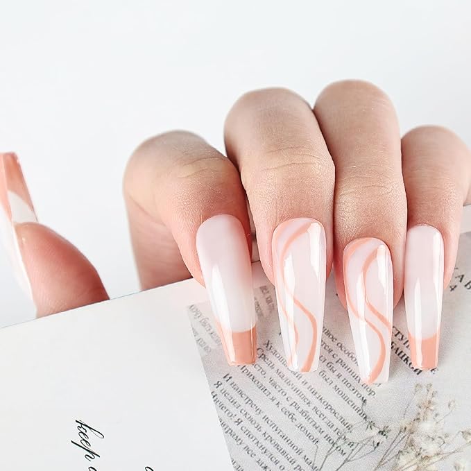 JODSONE Nude Swirl Nail Art Liner Gel Polish,10ml Classic Color 3D Nail Art Pens Effect Nail Print Design with Thin Brush for French Tips Manicure Painting DIY at Home - LB04