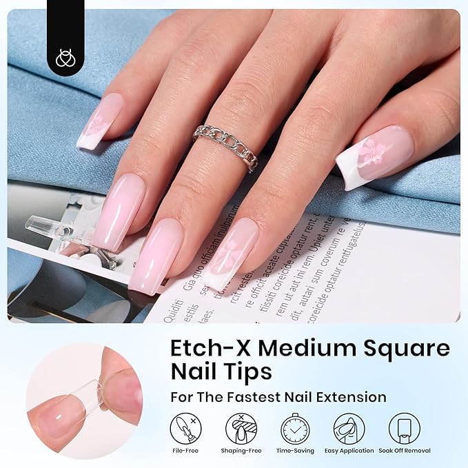 Beetles Gel Nail Tips Square Medium, 288Pcs 12 Sizes Pre-Etched Half Matte Soft Acrylic False Nail Tips Full Cover Easy DIY Fake Etch-X Press On Nail Extension Salon Gift for Women