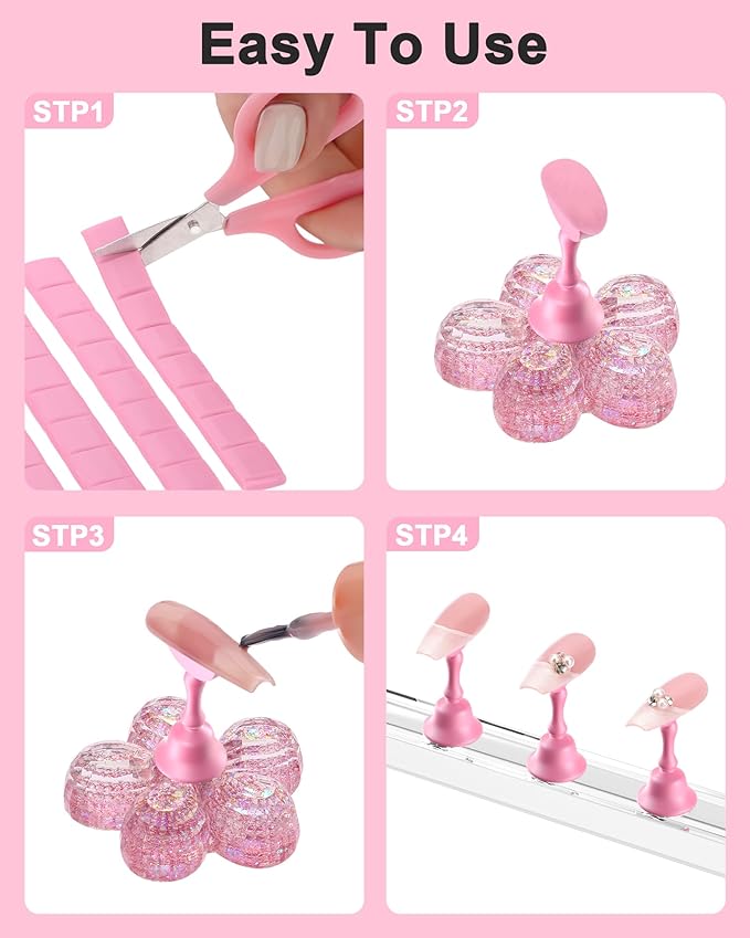 Nail Stand for Press Ons, Nail Holder for Painting Nails Magnetic Fake Nail Stand Tips Design with Putty Practice Nail Art Tools for Home Salon DIY Beginner Supplies