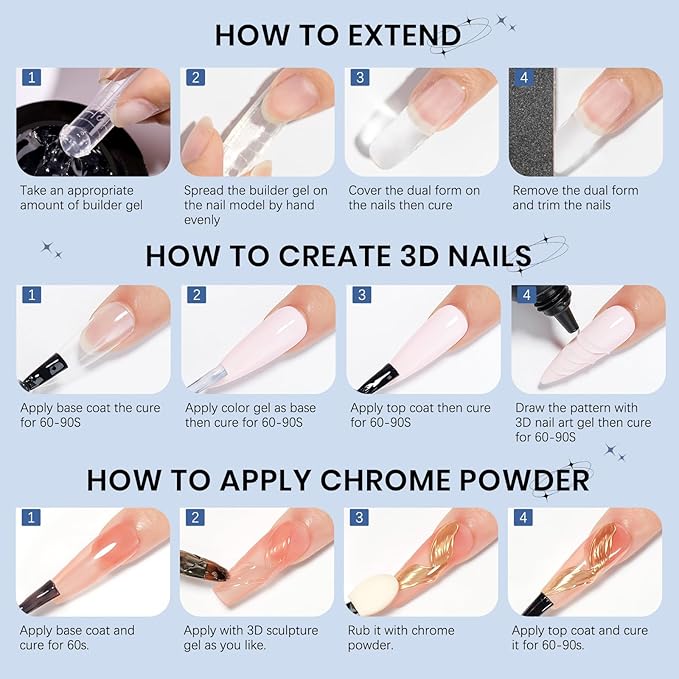 3d Gel Nail Art Set: Non Stick Hand Solid Builder Gel, No Wipe 3d Gels, 15g 3d Sculpting Gels All-in-1 Kit for Carving Moliding Extension Home DIY Manucure for Women Girls