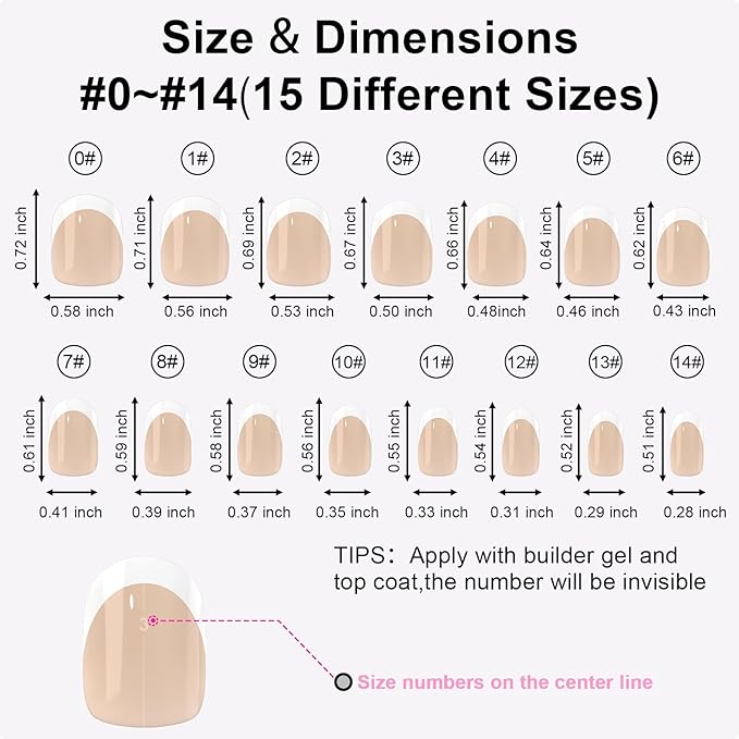 Anyos French Tip Press On Nails-300Pcs Short Oval French Gel Nail Tips Short,No File Need Tips Pre-Designed,Fake Nails for Nail Art DIY 15Sizes(Brown)