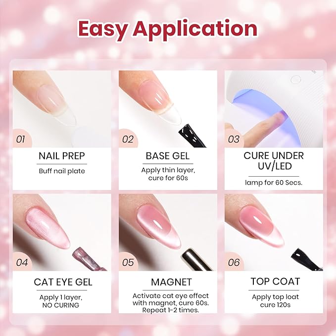 Beetles Grapefruit Glow Pink Cat Eye Gel Nail Polish - 15ML Spring Gel Polish Glitter Pink Cat Eye Magnetic Translucent Glassy Effect Soak Off UV French Nail Art Design DIY Manicure Gift for Women