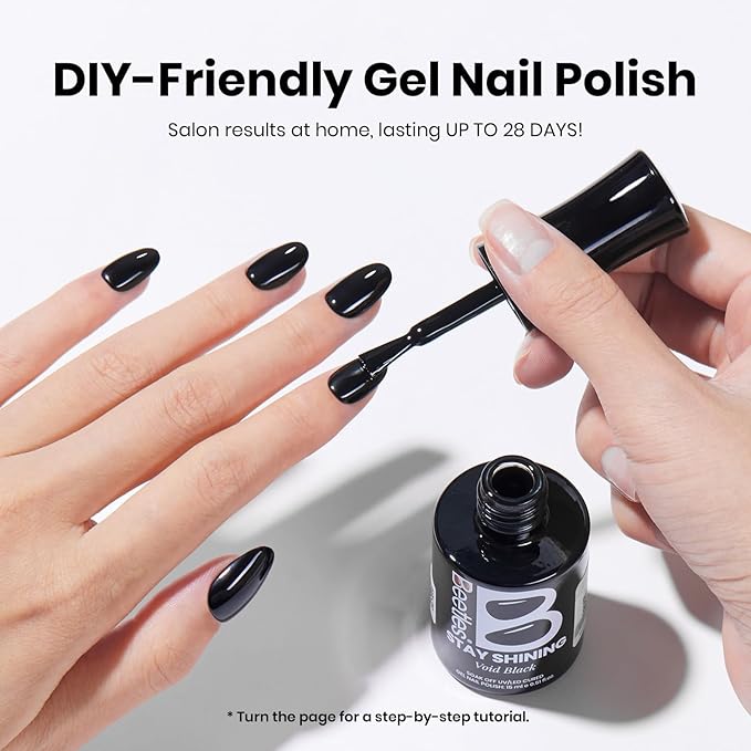 Beetles Black Gel Polish - VoidBlack 15ML/0.51Fl Oz, Black Gel Nail Polish, Same Color Same Bottle STAY SHINING, Soak Off UV LED Lamp Classic Nails Art, Manicure Salon DIY Home Nails