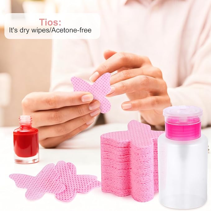 400PCS Lint Free Nail Wipes, Pink Lash Extensions Glue Cleaning Wipes, Nails Cleaning Pads Supplies,accompanied by 1 Empty Pump-Style Bottle Dispenser (Pink)