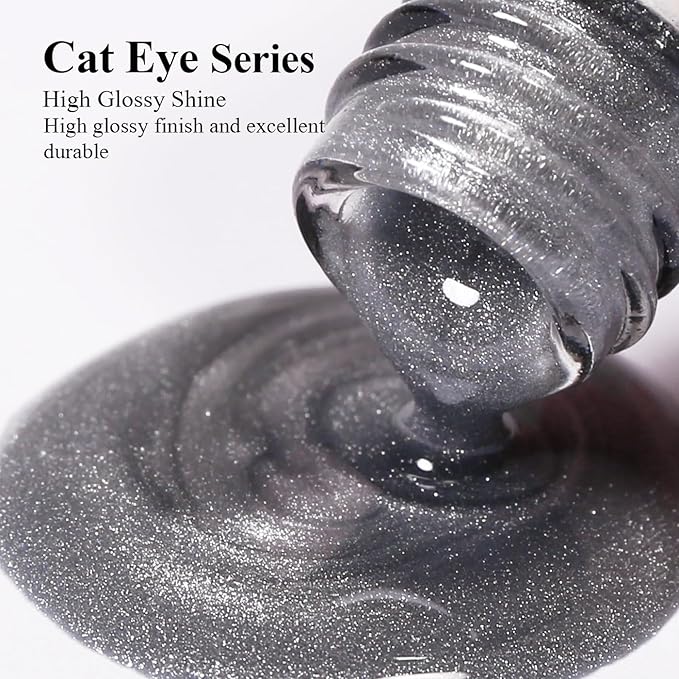 Imtiti Glass Silver Cat Eye Gel Nail Polish with Magnet, Holographic Glitter Shimmer Magnetic UV Gel Polish for Nail Art Soak off UV Led