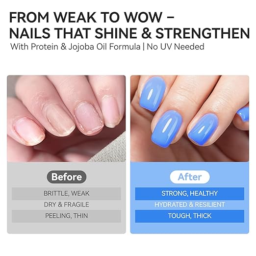 gelike ec Nail Strengthener and Growth Polish: Milky Blue Quick Dry Nail Hardener Repair Damaged Thin Nails for Women After Gel Removal With Multi-Vitamins and Protein 16ml Vegan