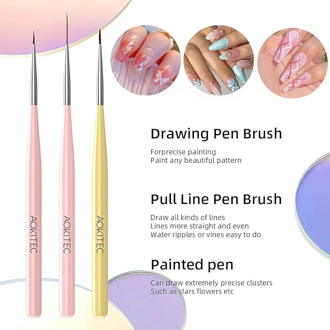 Aokitec 7 Pcs Nail Art Brushes Set, Professional Nail Paint Brush Kit,Manicure Detail Design Tools for Painting Carving,Extensional,Builder Gel DIY