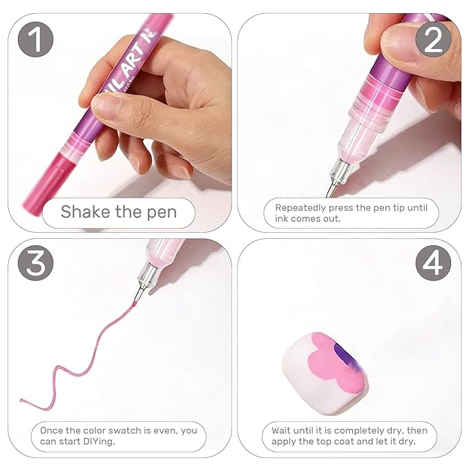 12 Colors Art Pens Set for Nails Art - 0.5 MM Polish Pens, Nail Pens, Markers for Gel Nails, Adorn Manicure Tools, Quick Dry Nail Polish Pens