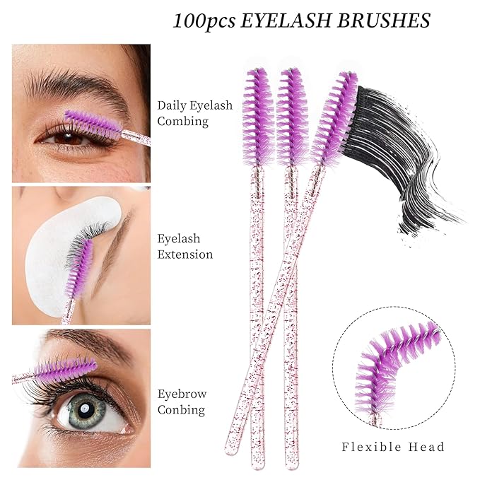300 Pack Disposable Spoolies Brushes Sets Mascara Wand Lip Brushes Bamboo pole-shaped Handle Cotton Swab for Eyebrow Eyelash Extension Tattoo Lipstick Applicator(Purple)