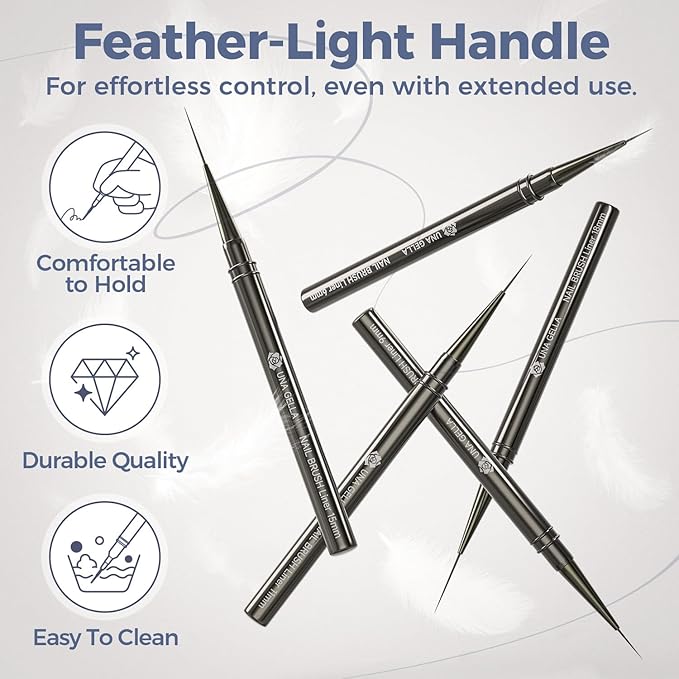 UNA GELLA Nail Art Brushes Metallic, Liner Pens 5Pcs Set For Nail Art Gel Polish, Gray Color, Detail Nail Art Design Painting Brush Set For Nails Gel Fine Drawing Nail Tools, 6/9/11/15/18mm