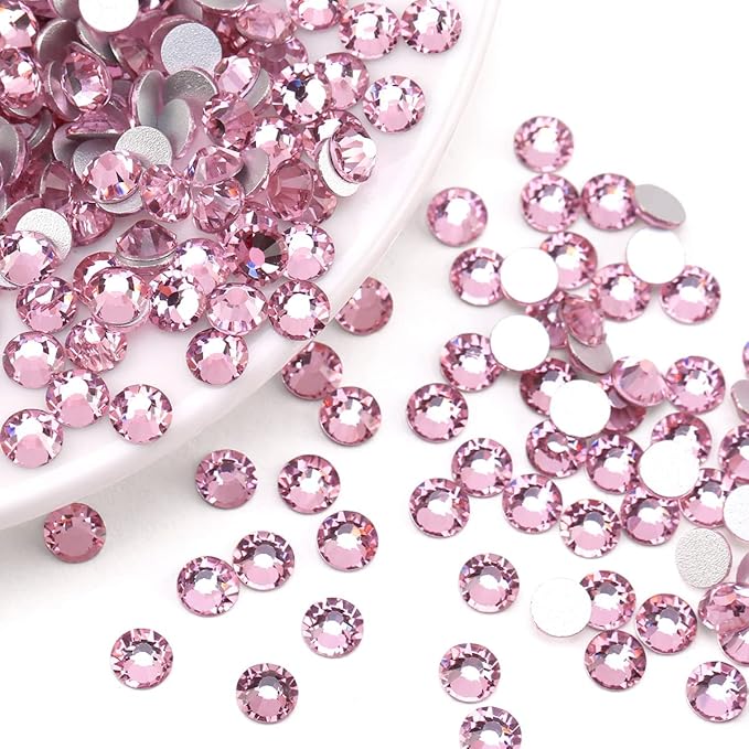Novani Rhinestones 3000Pcs Flatback Crystal Round Loose Gemstones Glass Rhinestones for Crafts Makeup Nail Art Clothes Shoes DIY Decorations(SS6, 1.9-2.0mm,Pink)