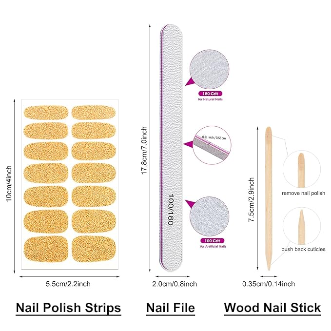 DANNEASY 16 Sheets Glitter Solid Color Nail Polish Strips Self Adhesive Nail Stickers Full Nail Wraps Nail Strips for Women Nail Art with 1pc Nail File, Cuticle Stick (Mix Color)