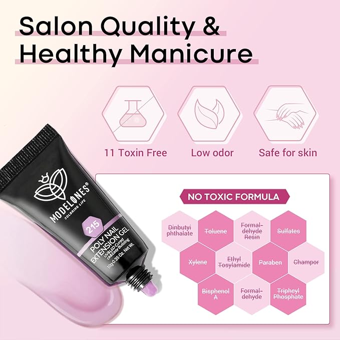 modelones Poly Extension Gel Kit for Nail, 12 Colors Pink Glitter Nude Tones Poly Nail Gel Set French Manicure DIY Design Art Home Salon Gifts