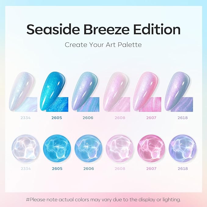 modelones Gel Nail Polish Set 6 Colors Pink Blue Pearl Gel Nail Polish White Pink Blue Shimmer Mermaid Glitter Polish All Seasons Soak Off Nail Drawing Swirl Shell Thread Effect DIY Gift Women Girl