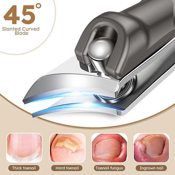 2026 Toenail Clippers for Thick Nails for Seniors, Nail Clippers for Men Angled Head, Toe Nail Clippers Slanted, Wide Jaw Opening with Catcher, Heavy Duty Ingrown Toenail Clippers Long Handle