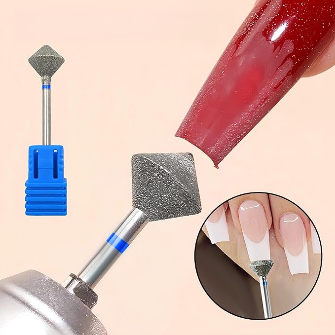 Acycoin2A 2Pcs 10mm Rhombus Diamond Nail Drill Bit 3/32" Rotary Burr Manicure Pedicure Grinding Head Nail Cutters for Professional and Home Use