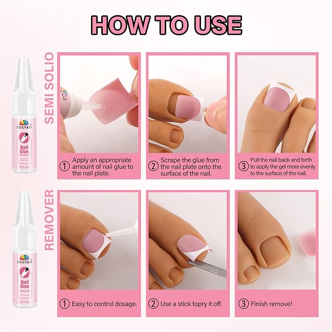 Black French Tip Toe Nail Tips Press on, EBANKU Berry Pink Sharp Square Pre-Designed Soft Gel False Toenail Extension with Nail Glue& Nail Remover, 15 Sizes 150 pcs
