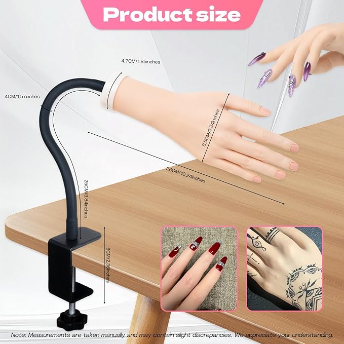 Practice Hand for Acrylic Nails, 2 Pack Flexible Bendable Nail Hand with Adjustable Stand, Nail Training Kit for Beginners & Nail Artists (Left and Right)