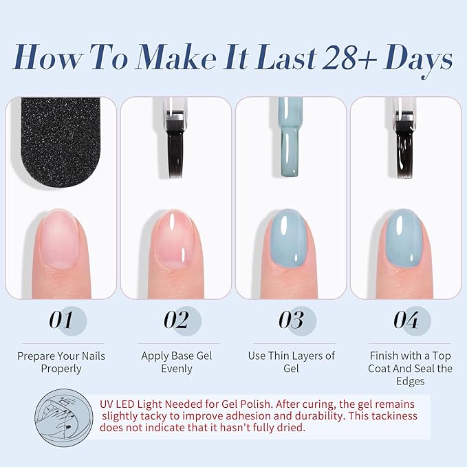 Born Pretty Jelly Blue Gel Nail Polish Set 6 Colors Translucent Light Baby Royal Blue Reflective Glitter Nail Gel Kit Soak Off Nail Art Manicure Design Home Salon Holiday Gift