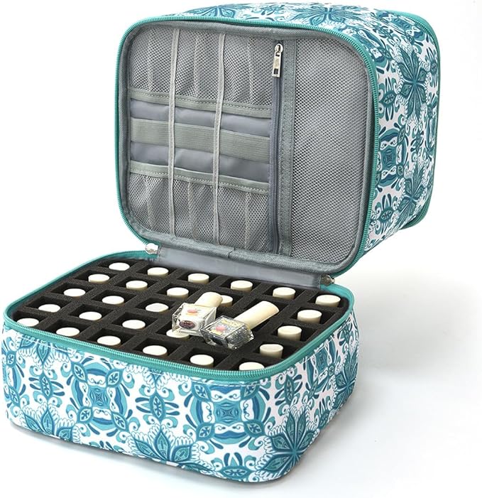 Nail Polish Organizer Aesthetic Nail Organizers and Storage, Bow Nail Supplies Kit Organizer Travel Carrying Case for Manicure Tools (Floral C, 2 Layer)