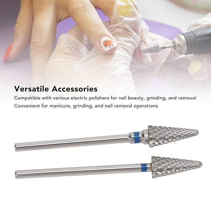 Tungsten Tapered Nail Drill Bit 2pcs, Long Lasting Cone Nail Art Grinding Heads Smooth Shaping, Electric Drill File Removal, for Manicure Pedicure Tool