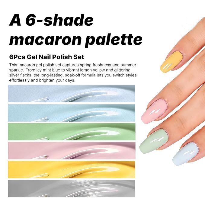 JR Gel Nail Polish Set, 16ml Full Size Bottle 6 Colors Macaron Silver 9D Cateye Nail Gel Polish Gift Soak Off Led Nail Art Kit Salon DIY Colorful Bottle C