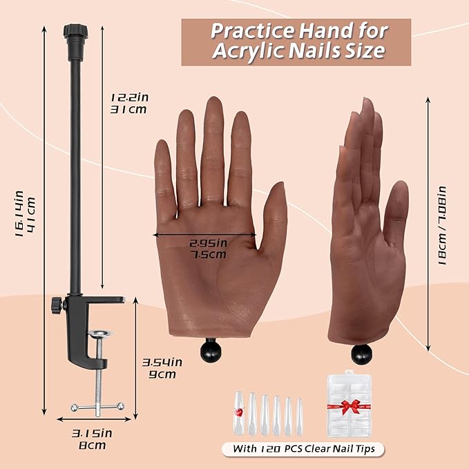 Practice Hand for Acrylic Nails,Professional Mannequin Training Hand with Flexible Fingers for Acrylic Nails,Gel Polish & Nail Art,Complete Practice Kit for Manicure Beginners