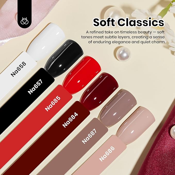 Beetles Hema-Free Gel Nail Polish Set - 6 Colors 15ML Brown Burgundy Black White Red Nude Soft Classics Polish Soak off Uv Led Lamp Nail Art Salon Colorful Bottle Manicure