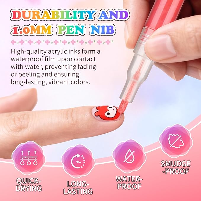 60 Colors Nail Art Pen Set,3D Acrylic Nails Art Markers Pens,Quick Dry Nail Doodle Pens for Home & Salon DIY Nail Art （1.0 mm Pen Nib）