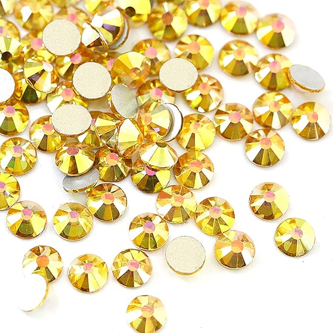 Dowarm 1440 Pieces SS6 Flatback Crystal Rhinestones, 2MM for Craft Nails Dance Costumes, Non Hotfix, Metal Sunlight/Gold
