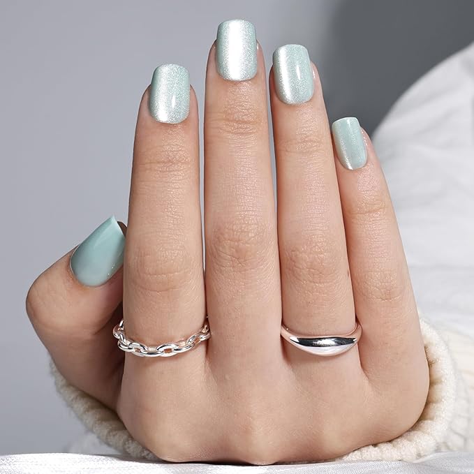 Press On Nails, Short Square Green Glazed Press on Nails Frosted Mint Nails Press Ons for Women DIY Fake Nails Kit with Glue, Reusable Glue on Nails Short in 15 Sizes - 30pcs, Frosted Mint