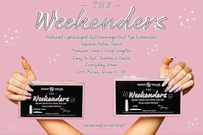 Tammy Taylor Acrylic XX Long Coffin Nail Tip Extensions | Tapered Square Clear Full Coverage, Natural Lightweight, Long Lasting, Professional C Curve Acrylic Nail Tips | The Weekenders All-in-One Kit