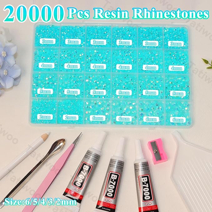 20000Pcs Sky Blue AB Flatback Jelly Resin Rhinestones for Bedazzling, Mix Sizes Crystal Rhinestones Gems, Sky Blue AB Gems Bedazzling for Crafting for DIY Face Makeup Crafts Tumblers