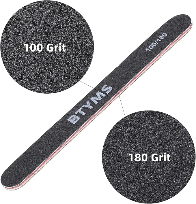 BTYMS 25 Count Nail Files for Acrylic Nails and Natural Nails 100/180 Grit Black Nail Buffers Double Sided Emery Boards Fingernail Files