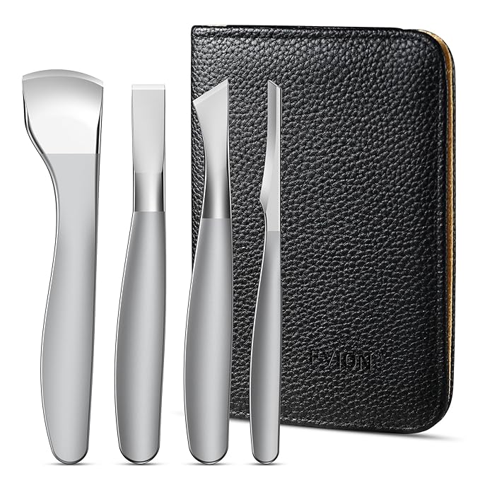 FVION Pedicure Knife Set for Feet – 4 PCS Ingrown Toenail Blade Tool Calloused Feet Remover Tool, Stainless Steel Pedicure Tools for Foot Callus Blade Remover for Feet (Short Handle)