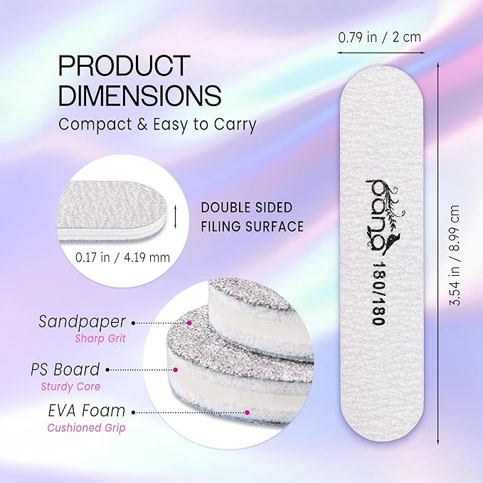 25pcs - PANA Mini Double-Sided Emery Nail File for Manicure, Pedicure, Natural, and Acrylic Nails - Zebra (Grit 180/180)