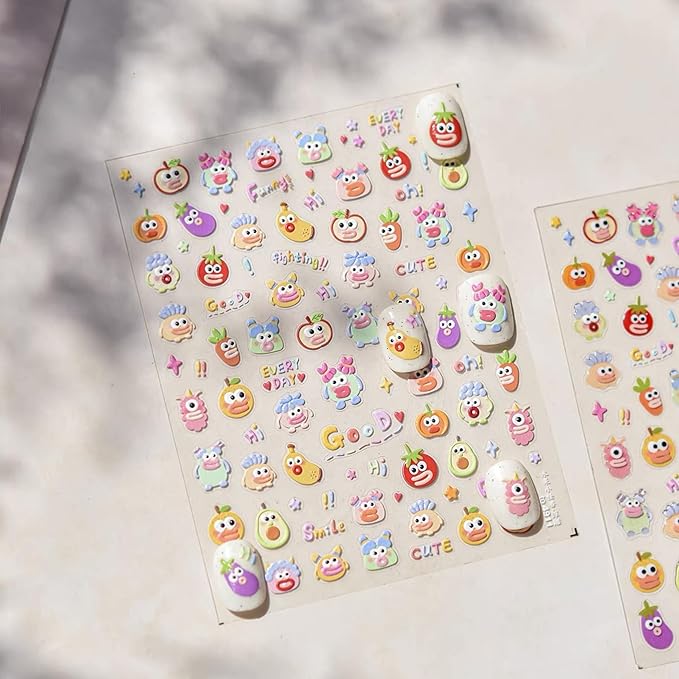Dedyel Funny Face Nail Stickers Fun Big Lips Cute Cartoon Face Self-Adhesive Nail Stickers for Women Girls Kids Nail Art Decoration