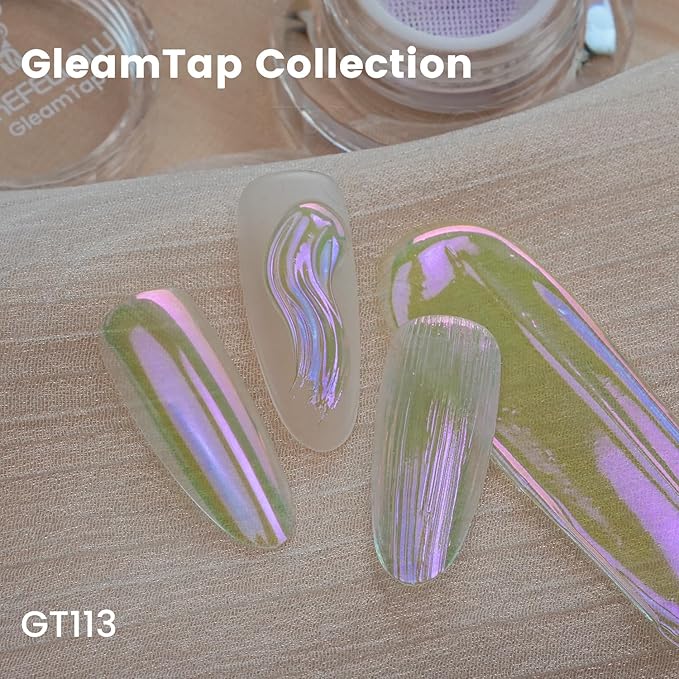 Yokefellow GleamTap Cushion Aurora Chrome Nail Powder -Mermaid Aurora Effect,Nail Art Glitter Decoration for Home DIY Salon Manicure (GT113 Daydream/Green Blue with Lilac Sheen)