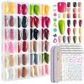 Press On Nails 576Pcs with 12Pack Short Press On Nails Round and 12Pack Glossy Fake Nails Almond, Natural Fit, Both Lengths for Elegant And Daily nails For Women Girls