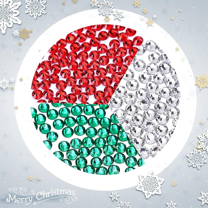 4320 Pieces Rhinestones for Christmas Decoration Flatback Glass Crystal Red Clear Green Rhinestone for X-mas Crafts DIY Nails Makeup Face Clothes Shoes(SS20,4.8-5.0MM)