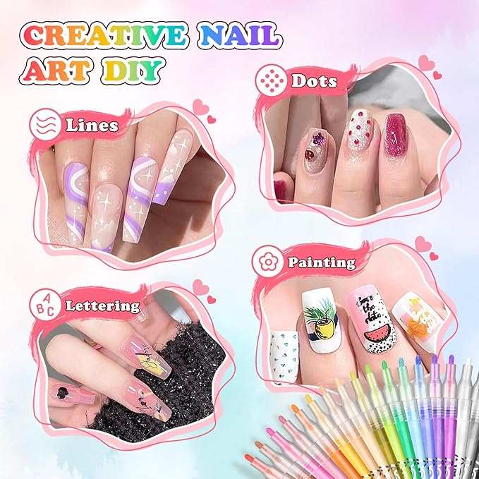 60 Colors Nail Art Pen Set,3D Acrylic Nails Art Markers Pens,Quick Dry Nail Doodle Pens for Home & Salon DIY Nail Art （1.0 mm Pen Nib）