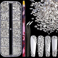 6 Sizes Transparent White Silver Glass Crystal Kit with Pickup Pen + Tweezer Tools for Shine Nail Art Manicure Makeup DIY Decoration Flatback Round Rhinestone Gem Jewelry Diamond