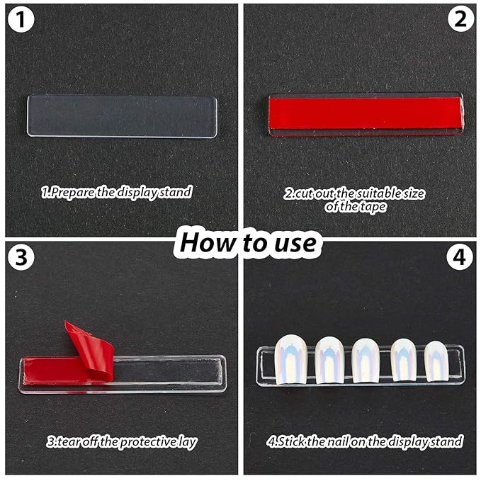 150 Pieces Transparent Nail Display Holder with 5 Meters Double Sided Tape, Acrylic Fake Nail Tips Display Stand with Removable Double Sided Mounting Tape for Nail Salon Color Chart