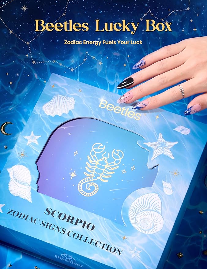 Beetles Midnight Vampire Lucky Box, Scorpio Zodiac Gel Nail Polish Kit Black Purple Burgundy Red Colors, All-in-One Nail Art Set with Tools, Necklace Badge, Salon DIY Zodiac Gift for Women