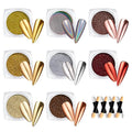 Beetles Gold Chrome Nail Powder Set - 8 Colors Sliver Holographic Mirror Effect Iridescent Golden Red Brown Glitter Metallic Nail Polish Chrome for Nail Art Design