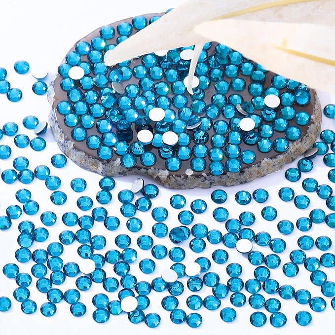 Malachite Blue Flatback Rhinestones, Glass Rhinestones for Nail Art and Craft, Glue Fix, Loose Crystal Gemstones(Malachite Blue, SS20, 2880pcs, 4.6-4.8mm)