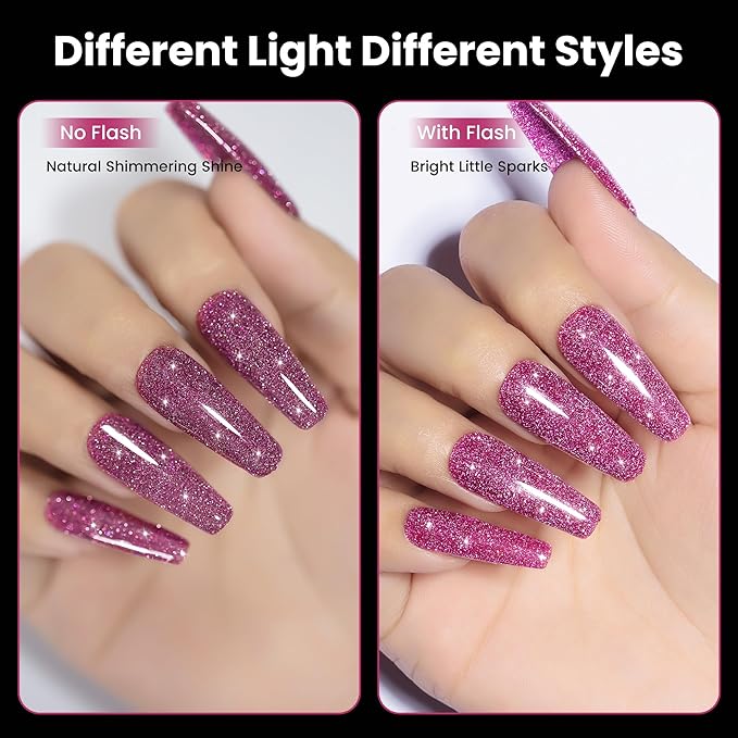 YTD Likomey Colorful Reflective Glitter Gel Nail Polish,15ml Pink Purple Flash Diamond Shimmer Nails Gel,Sparkly Shiny Salon Home Fall Winter Manicure Bright Plum UV Varnish,SZ396